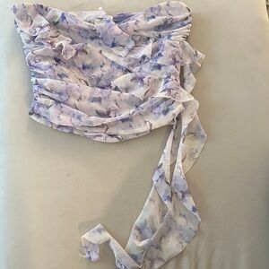 ZARA Floral Strapless Top with Ruffle Detail